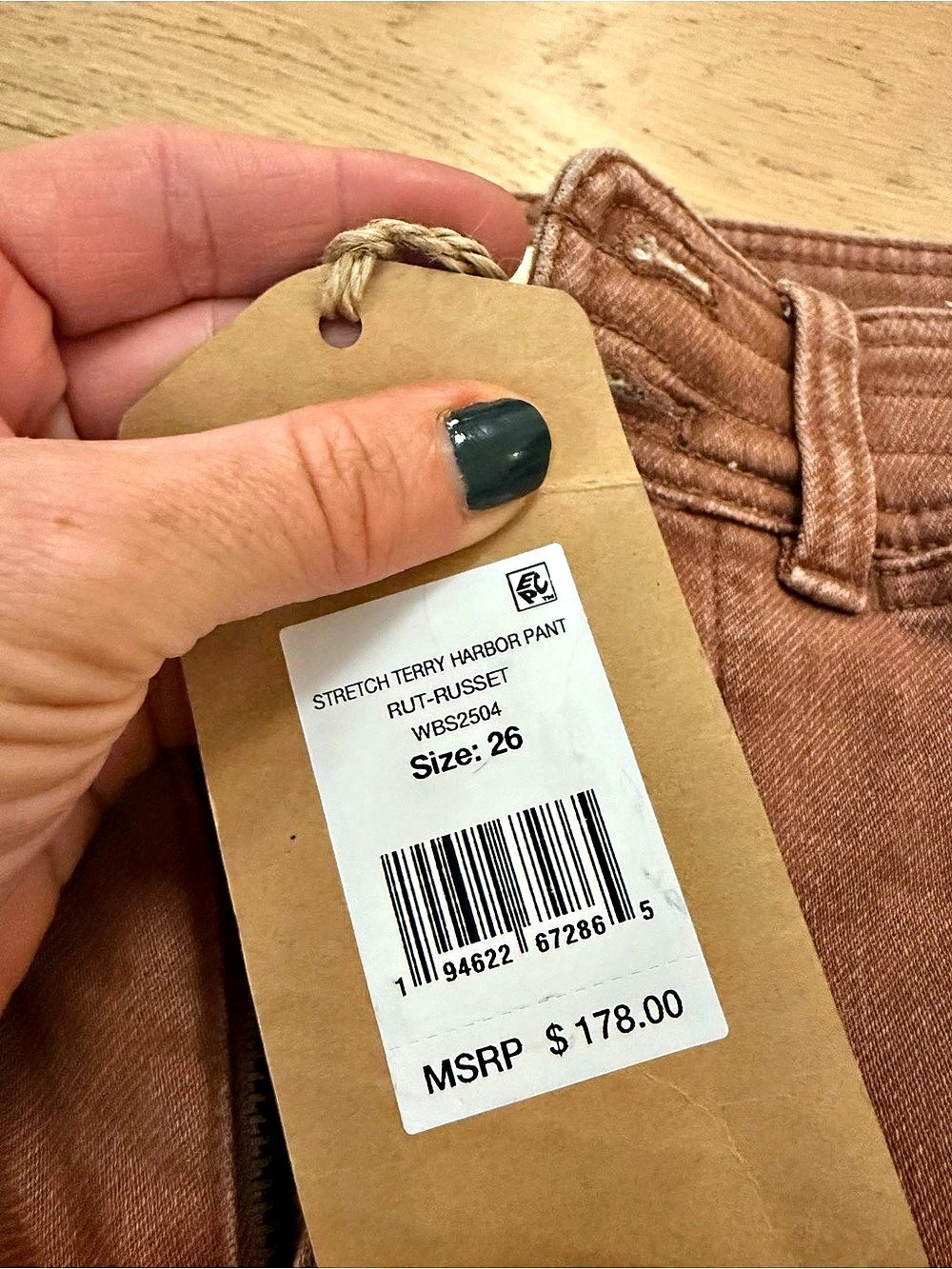 Faherty Stretch Terry Harbor Pant Wide Leg Pants in Brown Waist 26 NWT